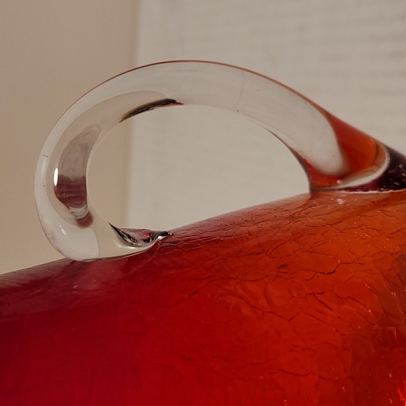 Vintage Hand Blown Ruby Red Crackled Glass Pitcher - Picture 10 of 16